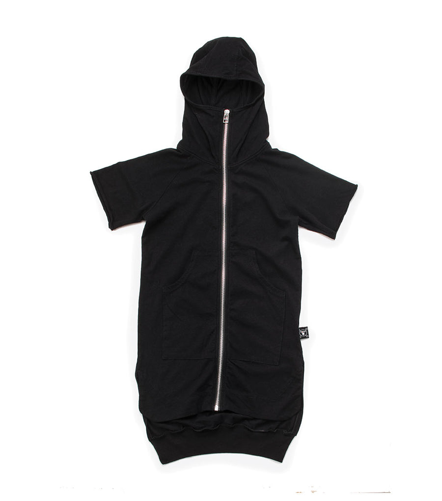 NUNUNU Black Maxi Short Sleeve Hoodie