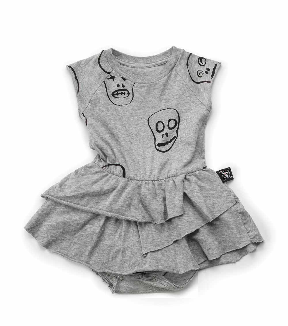NUNUNU Heather Grey Skull Mask Onesie Skirt