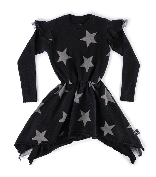 NUNUNU Black Ruffled Sleeve Star Dress