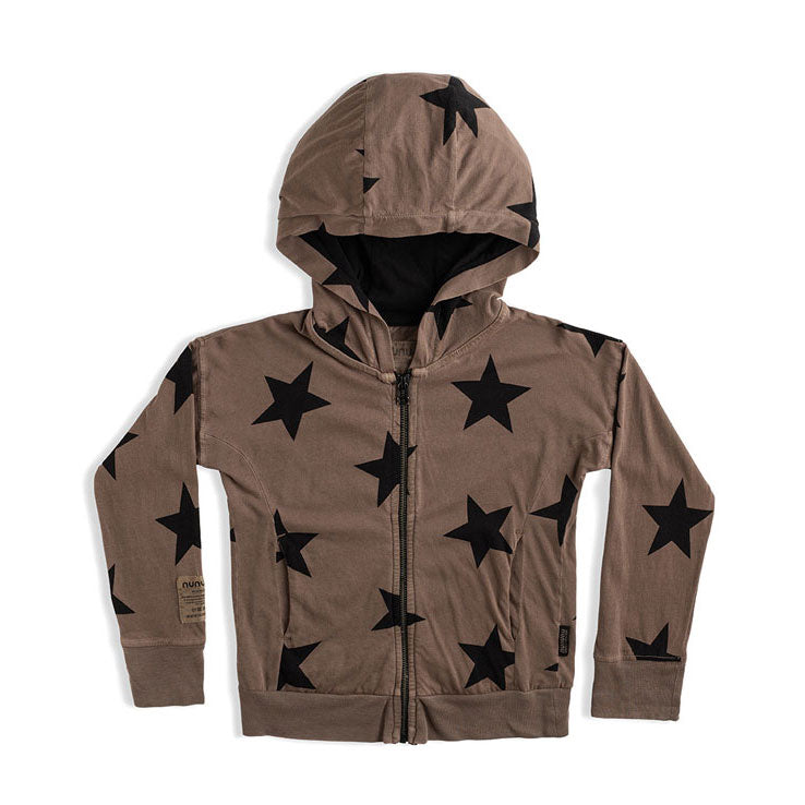 NUNUNU Earth Brown Star Light Zip Hoodie