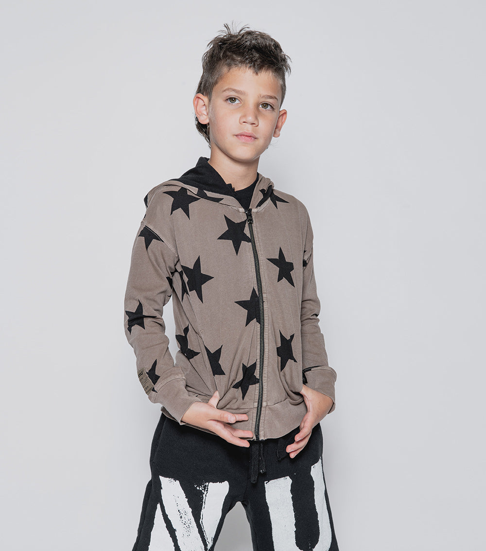 NUNUNU Earth Brown Star Light Zip Hoodie