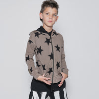 NUNUNU Earth Brown Star Light Zip Hoodie