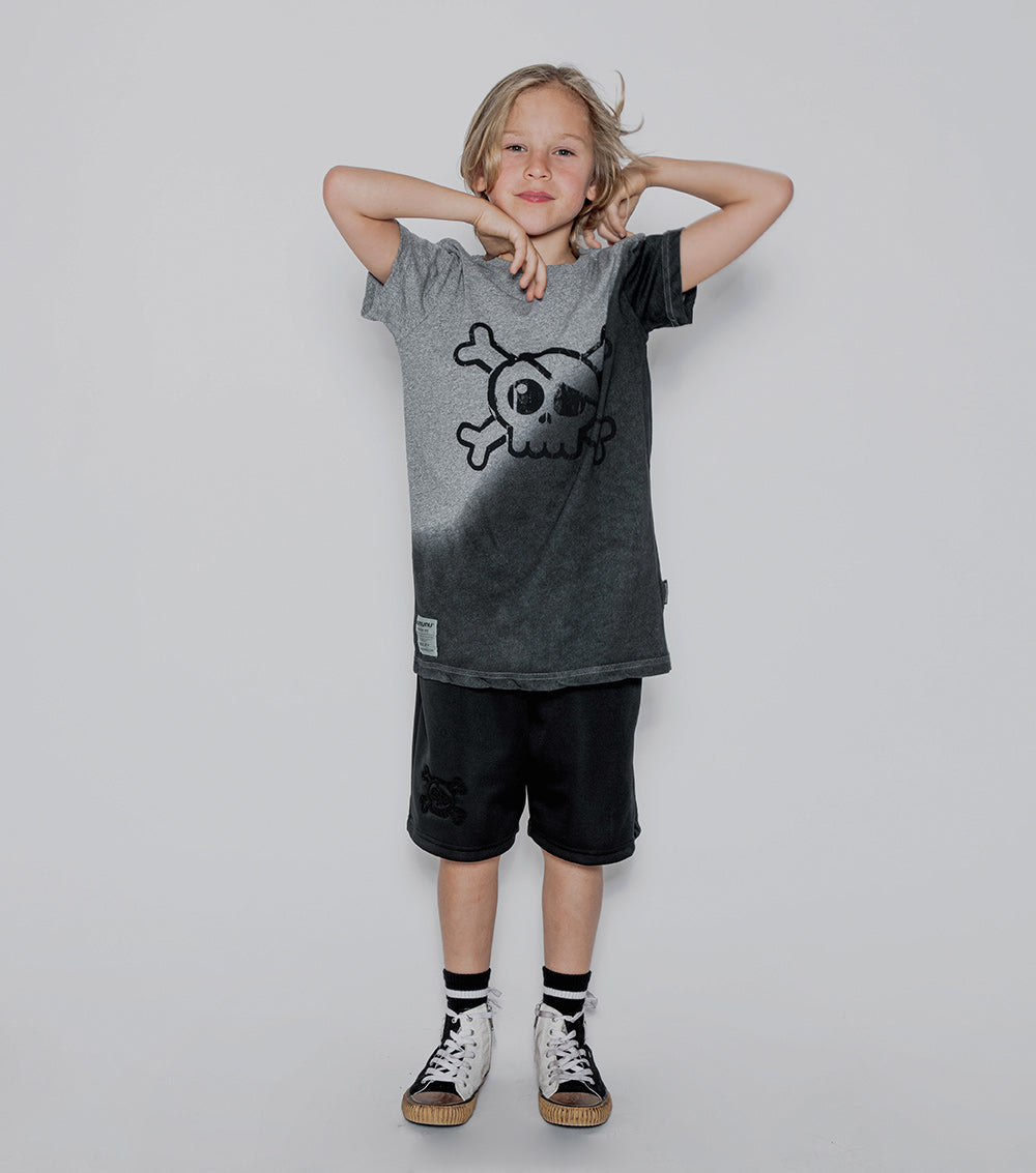 NUNUNU Dusty Hthr Grey Gradient Skull T-Shirt