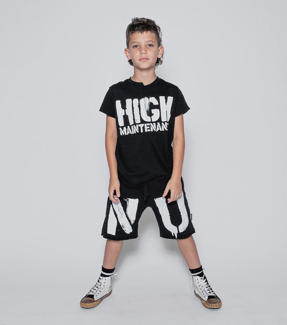 NUNUNU Black Unbalanced T-Shirt
