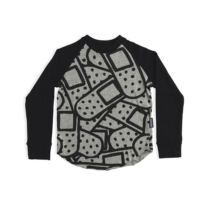 NUNUNU Heather Grey Bandaid Baseball Shirt