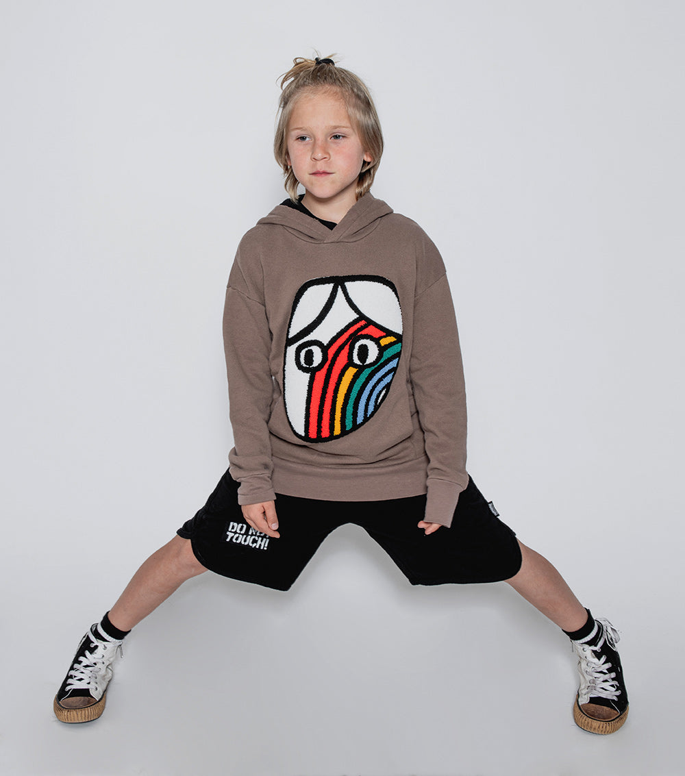 NUNUNU Earth Brown Rainbow Dude Patch Hoodie