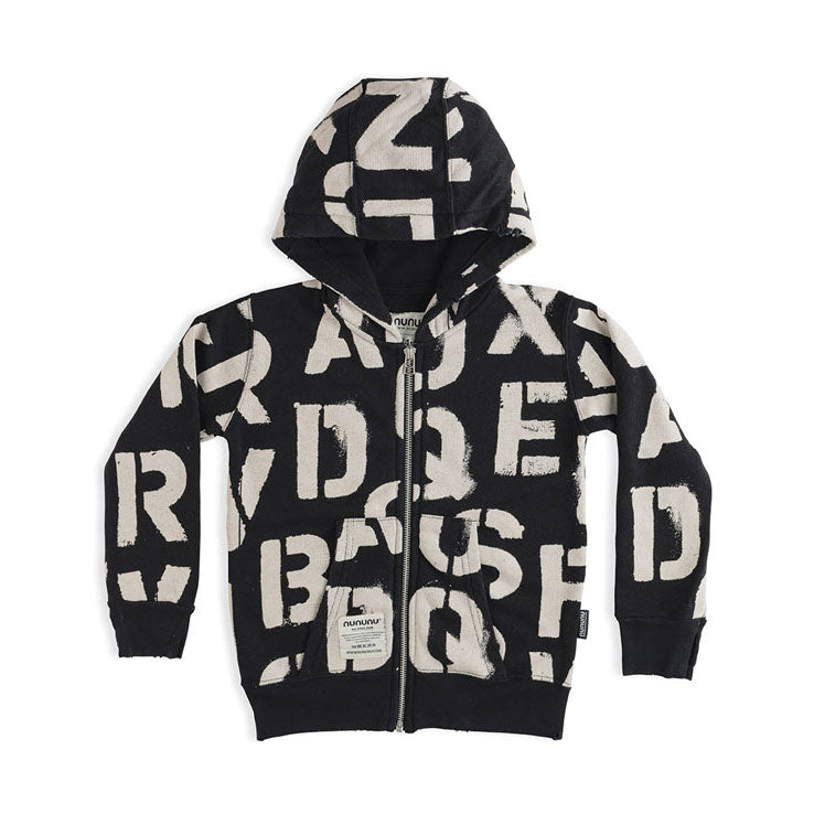 NUNUNU Black Abc Zip Hoodie