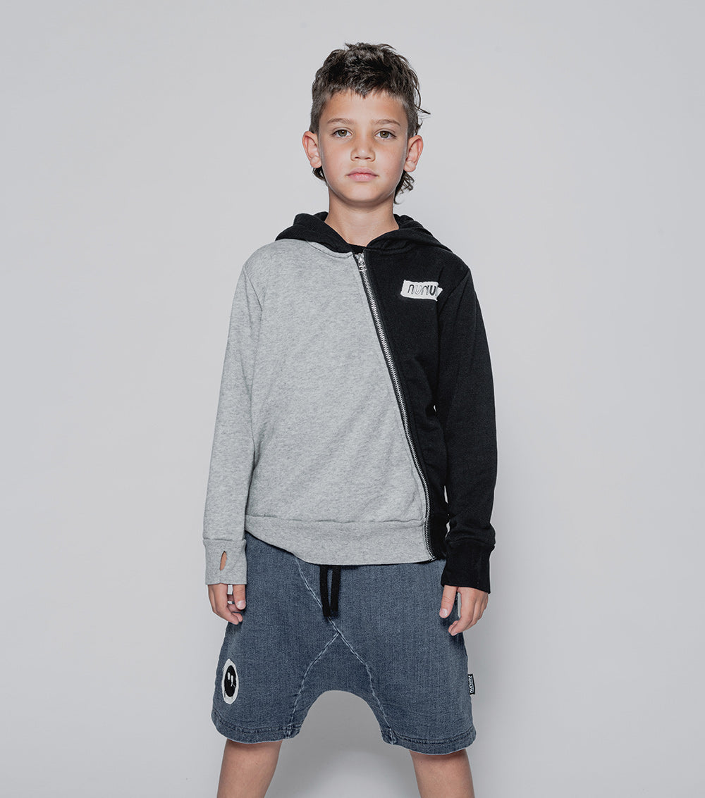 NUNUNU Hthr Grey/Black Rainbow Dude Patch Zip Hoodie