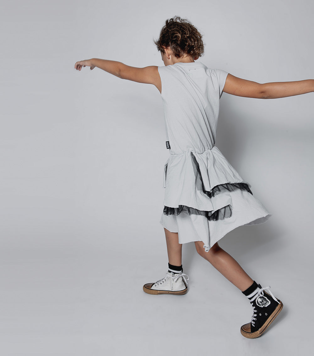 NUNUNU Ice Grey U Have Mail Layered Dress