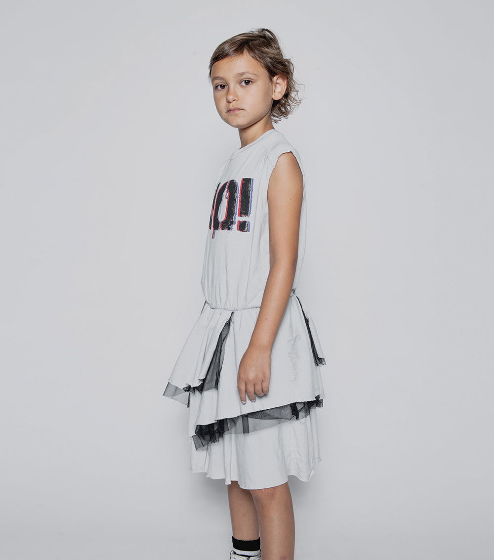 NUNUNU Ice Grey U Have Mail Layered Dress