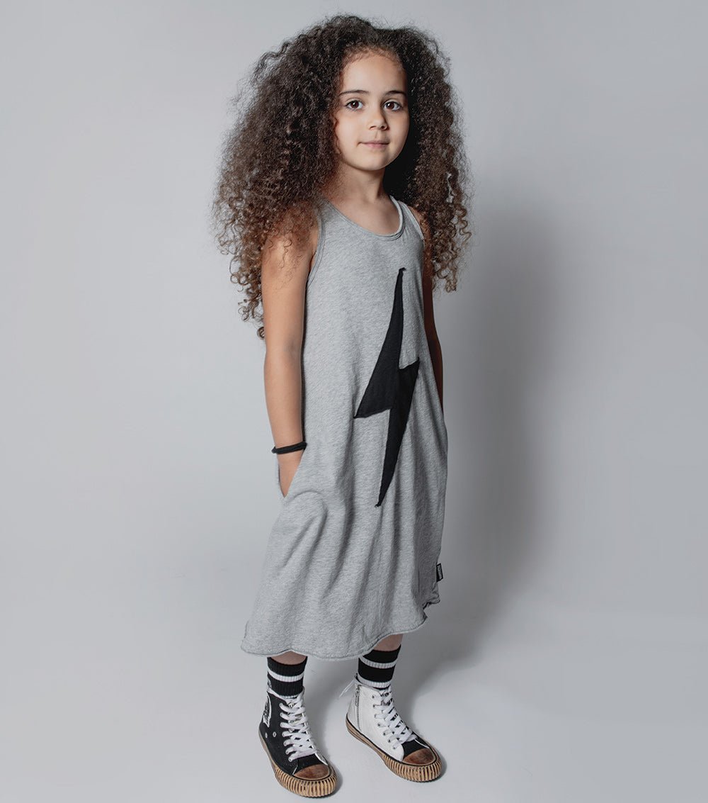 NUNUNU Heather Grey Bolt Patch Tank Dress