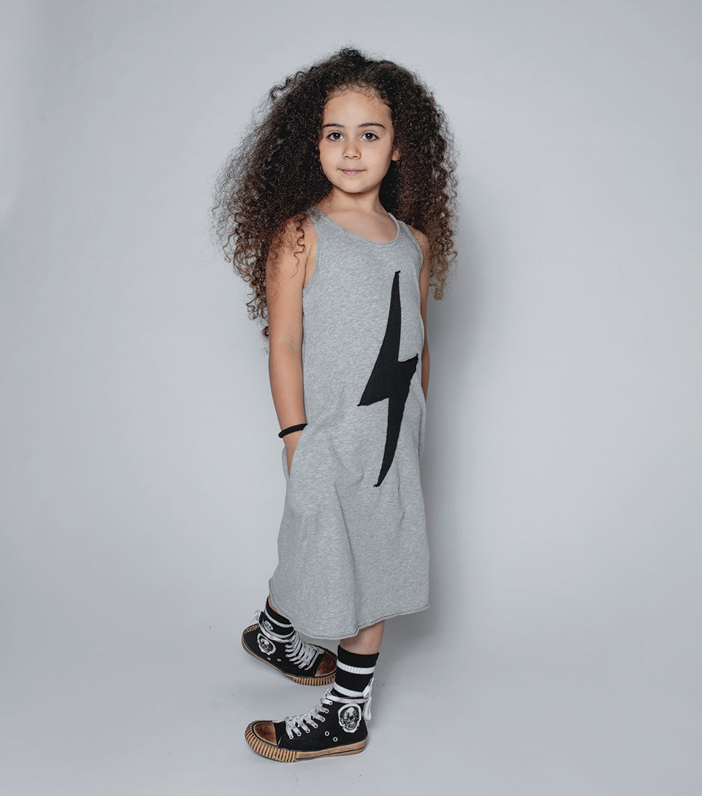 NUNUNU Heather Grey Bolt Patch Tank Dress