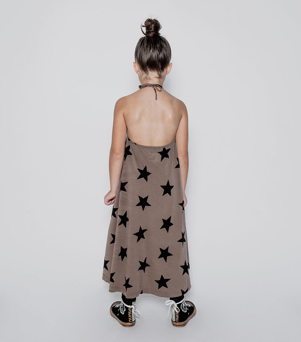 NUNUNU Earth Brown Star Collar Dress