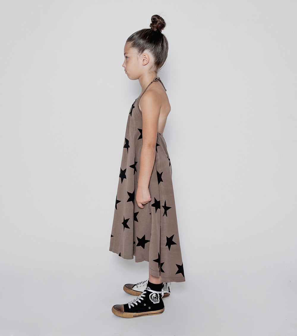 NUNUNU Earth Brown Star Collar Dress
