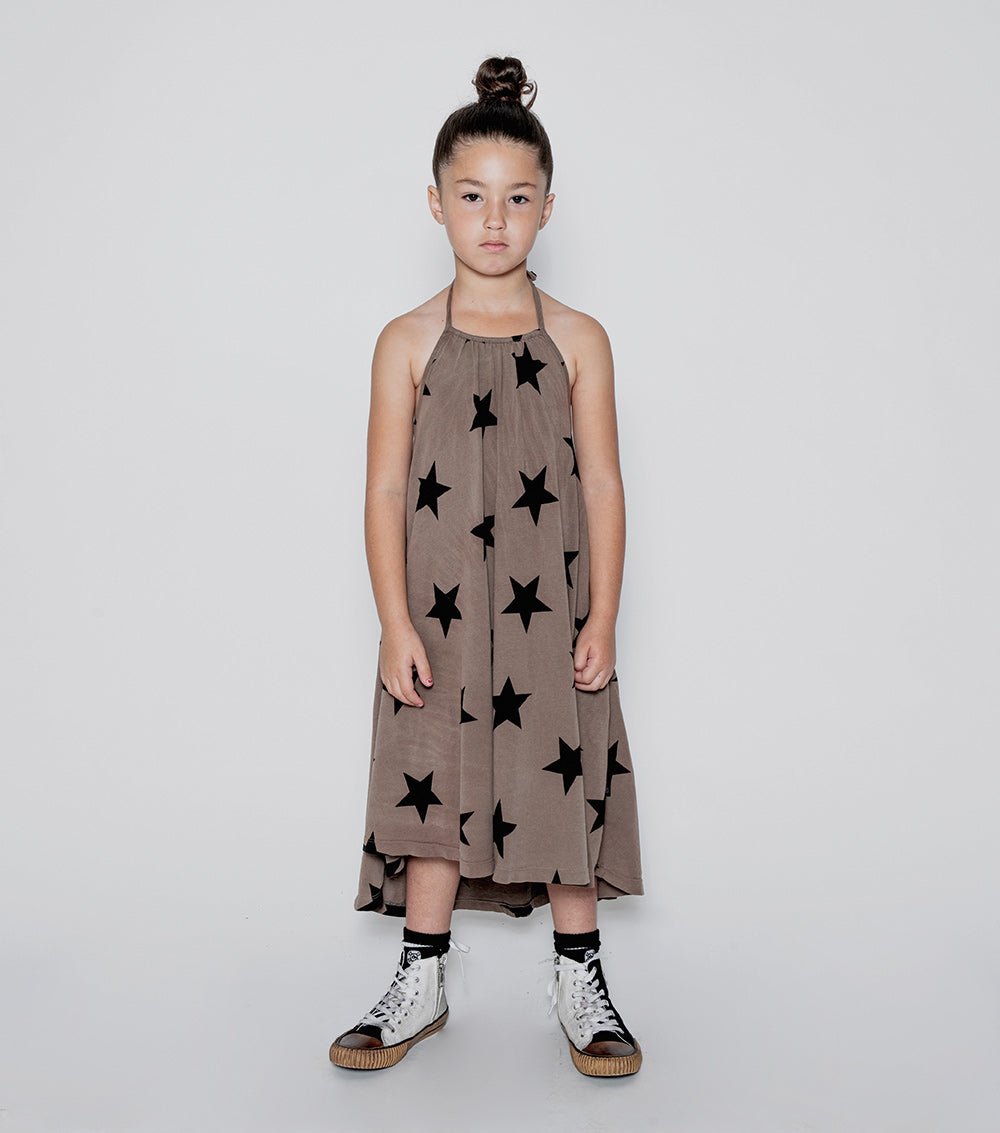 NUNUNU Earth Brown Star Collar Dress