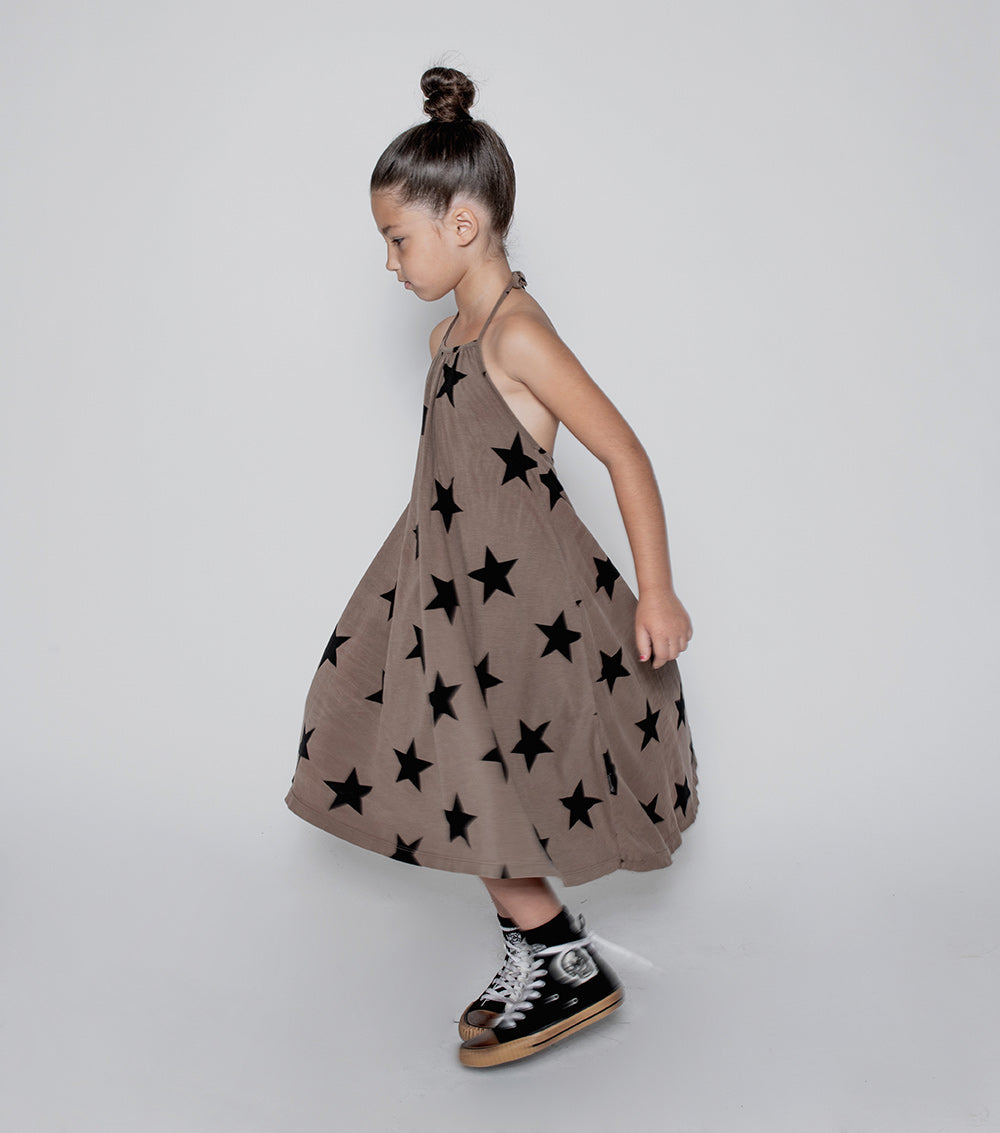 NUNUNU Earth Brown Star Collar Dress
