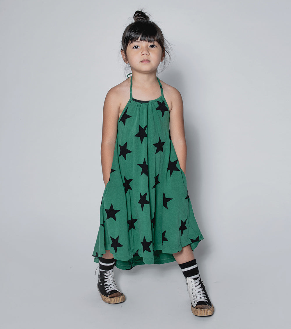 NUNUNU Moss Green Star Collar Dress