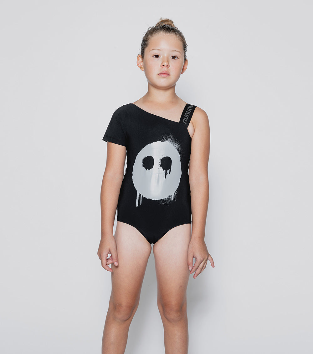 NUNUNU Black Melting Mask Single Sleeve Swimsuit