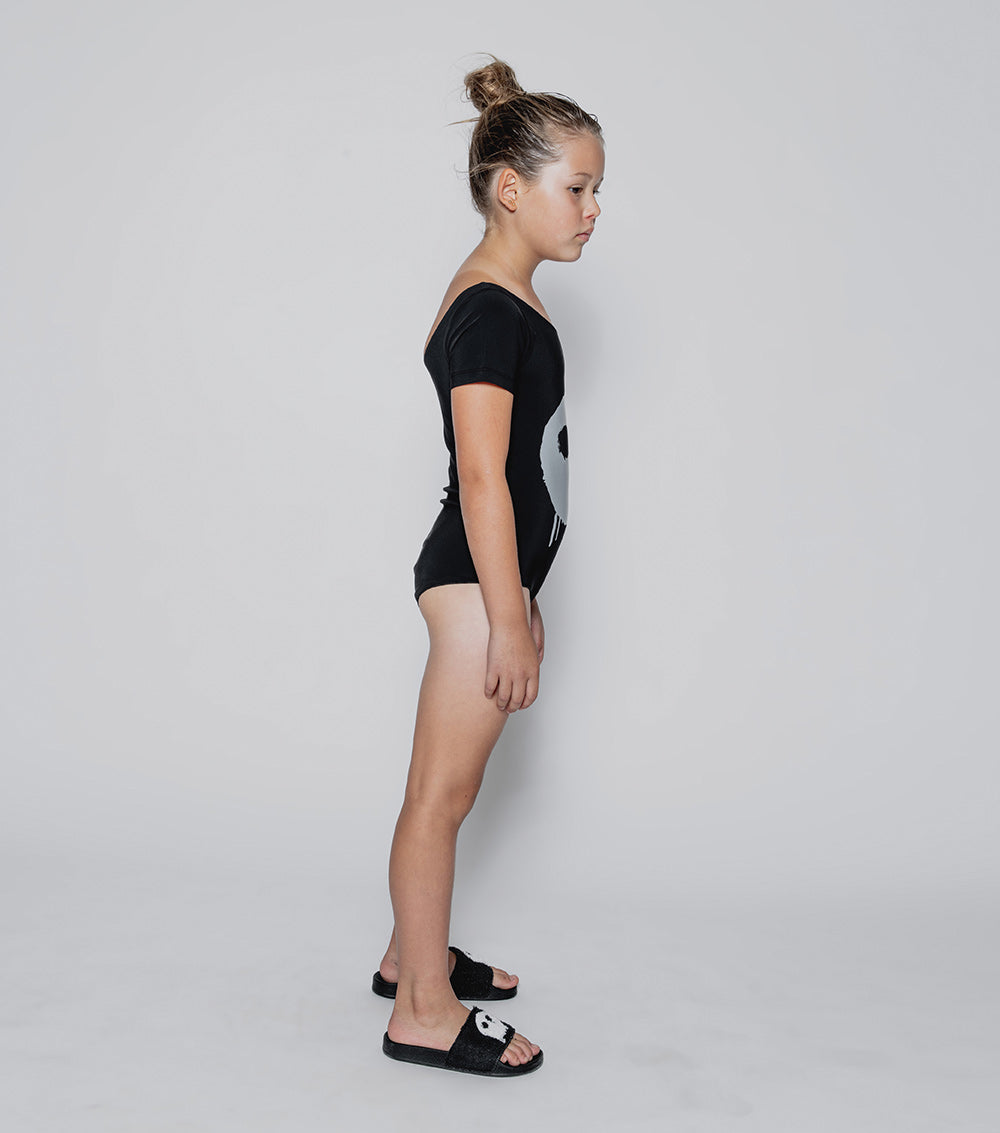 NUNUNU Black Melting Mask Single Sleeve Swimsuit