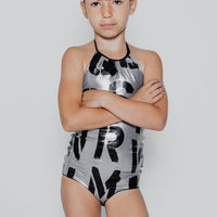 NUNUNU Metallic Grey Abc Collar Swimsuit