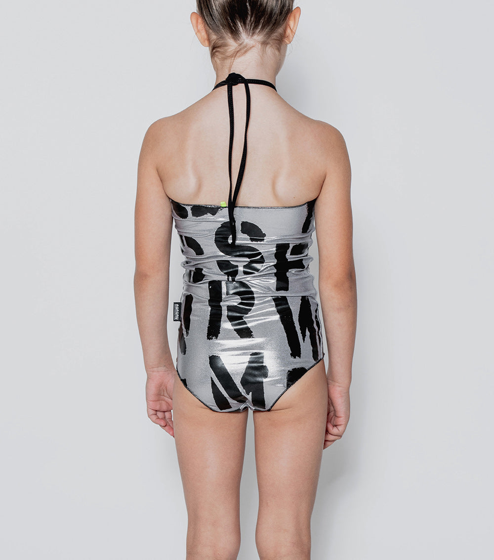 NUNUNU Metallic Grey Abc Collar Swimsuit
