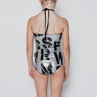 NUNUNU Metallic Grey Abc Collar Swimsuit