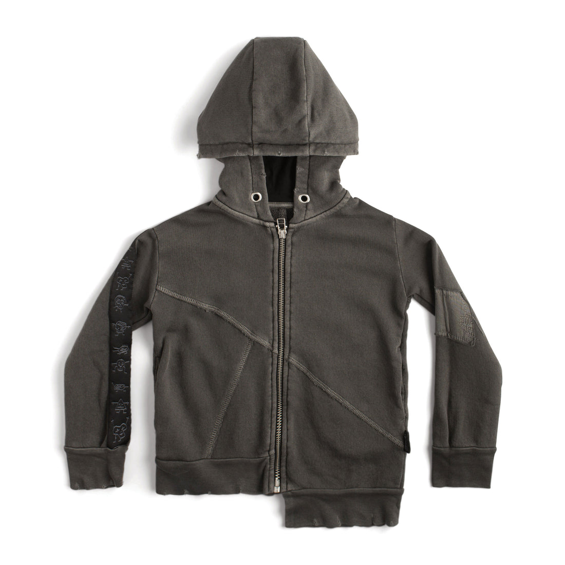 NUNUNU Dyed Graphite Asymetrical Zip Hoodie