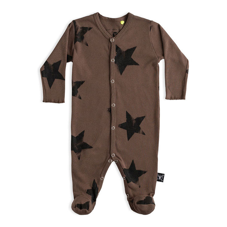 NUNUNU Earth Brown Faded Star Footed Overall
