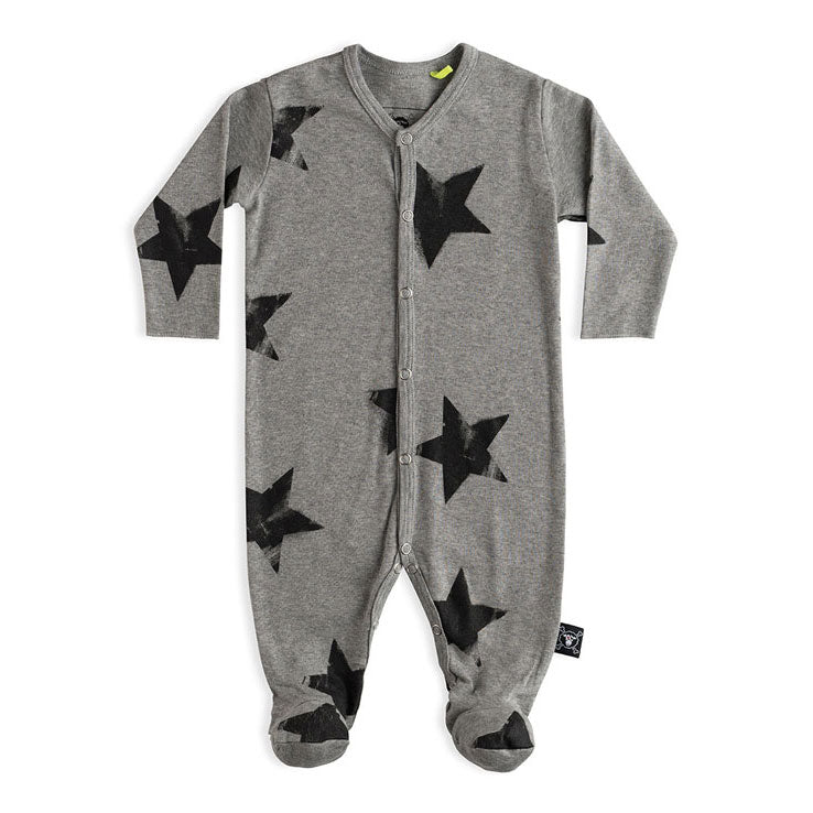 NUNUNU Heather Grey Faded Star Footed Overall