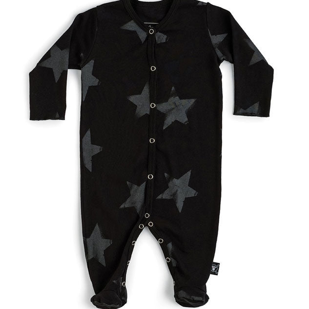 NUNUNU Black Faded Star Footed Overall