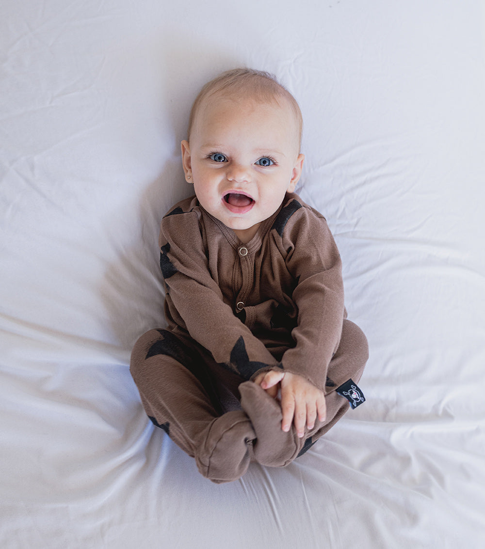NUNUNU Earth Brown Faded Star Footed Overall