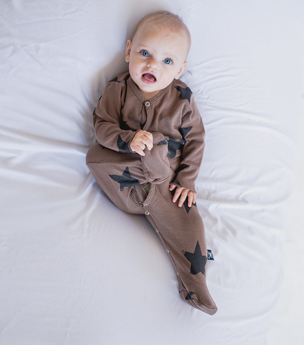 NUNUNU Earth Brown Faded Star Footed Overall