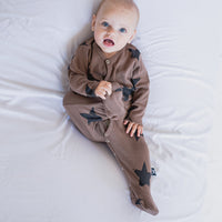 NUNUNU Earth Brown Faded Star Footed Overall