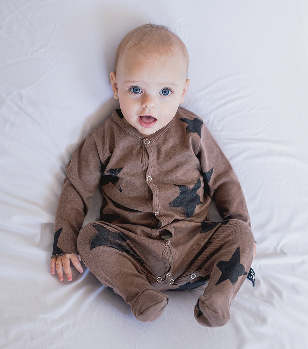 NUNUNU Earth Brown Faded Star Footed Overall