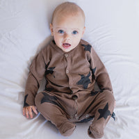 NUNUNU Earth Brown Faded Star Footed Overall