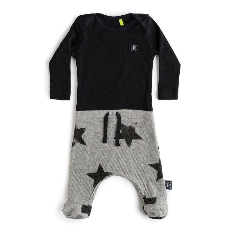 NUNUNU Black/Hthr Grey Soft Duo Footed Overall
