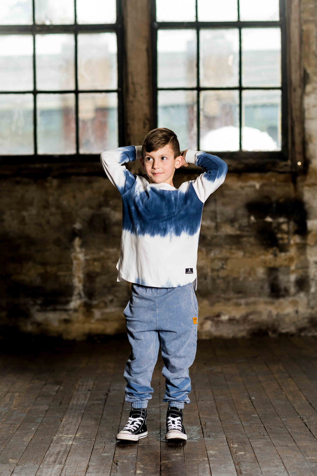 Rock Your Baby Cream Navy Yie Dye Long Sleeve Boxy Tee