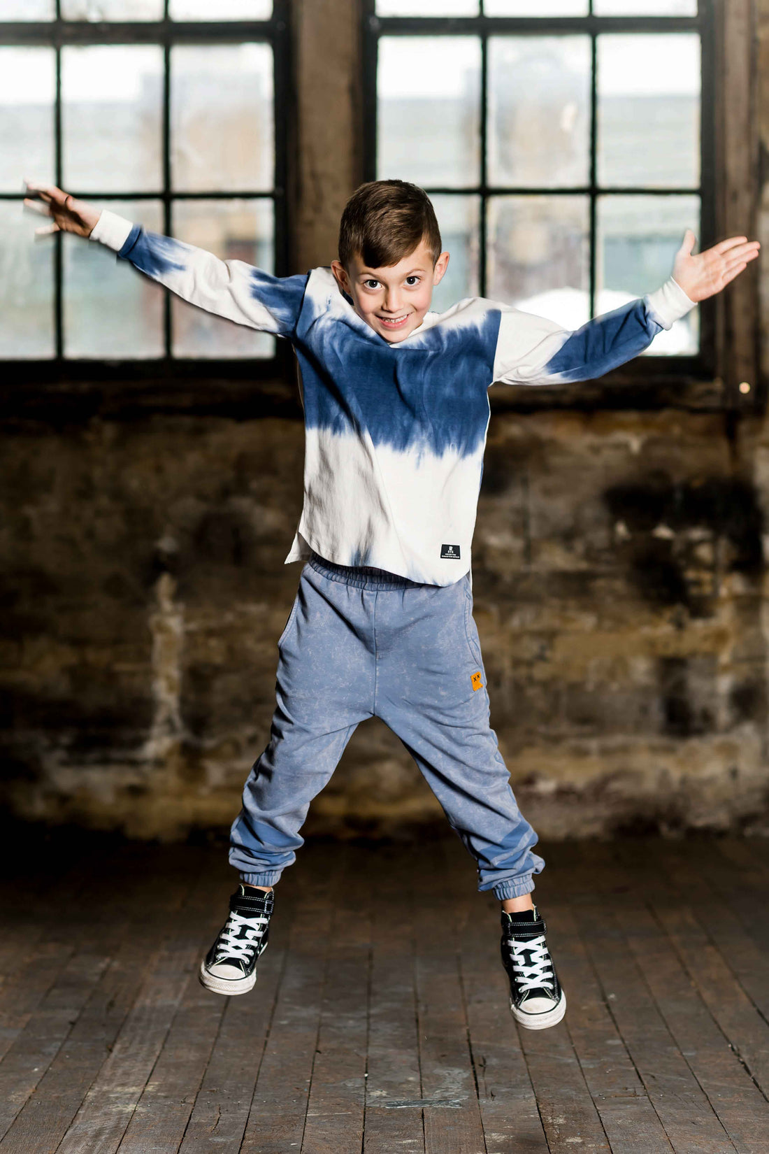 Rock Your Baby Cream Navy Yie Dye Long Sleeve Boxy Tee