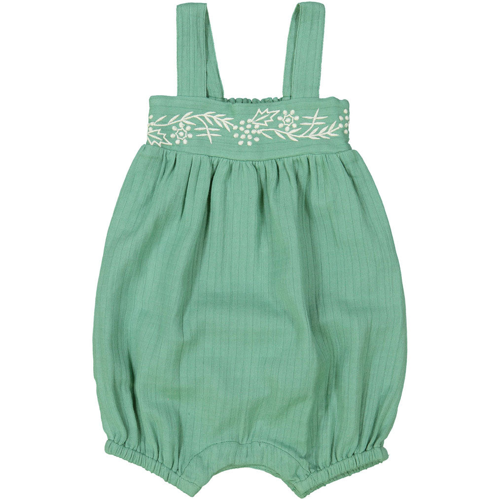 Louis Louise Green Emroidered Melon Romper