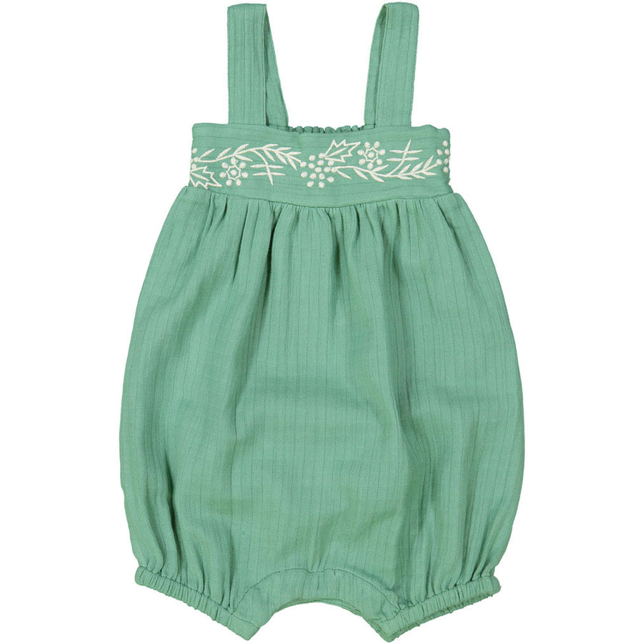 Louis Louise Green Emroidered Melon Romper