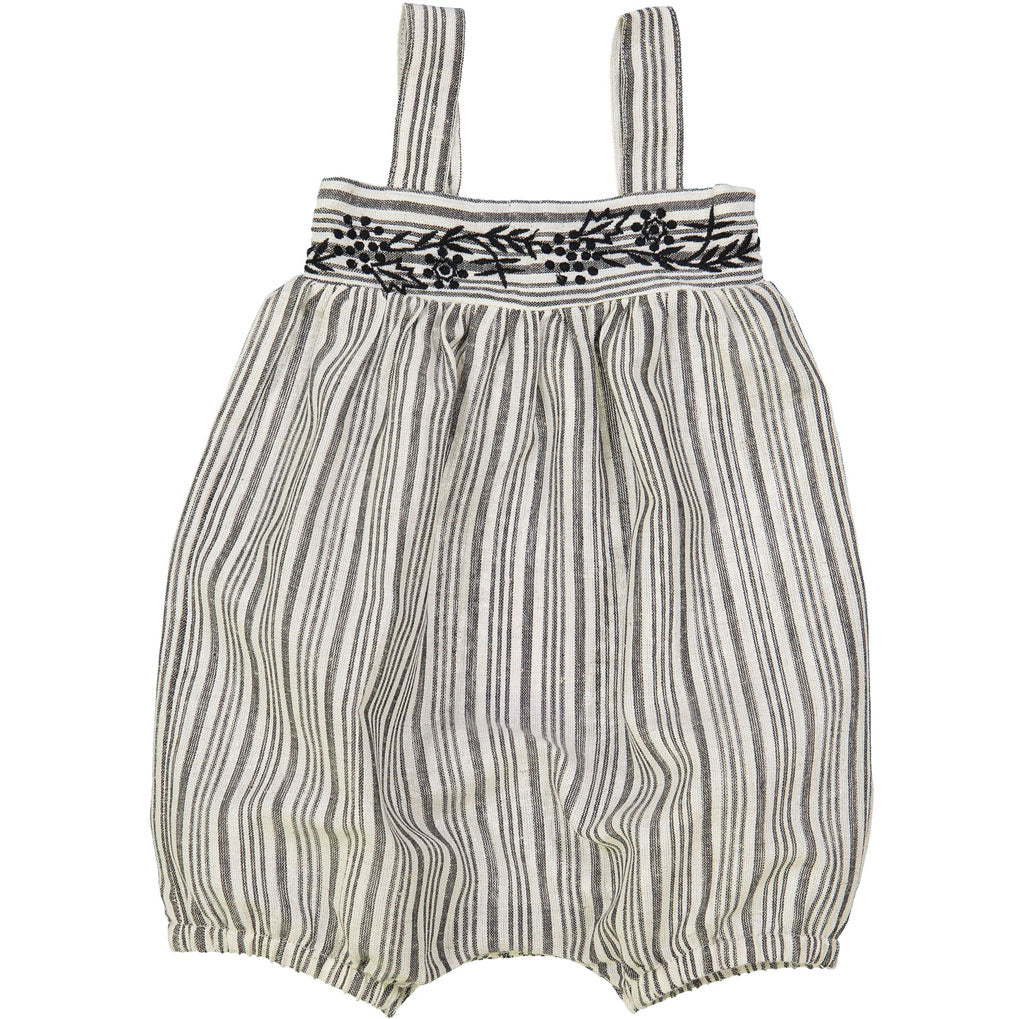 Louis Louise Black/White Stripes Melon Romper