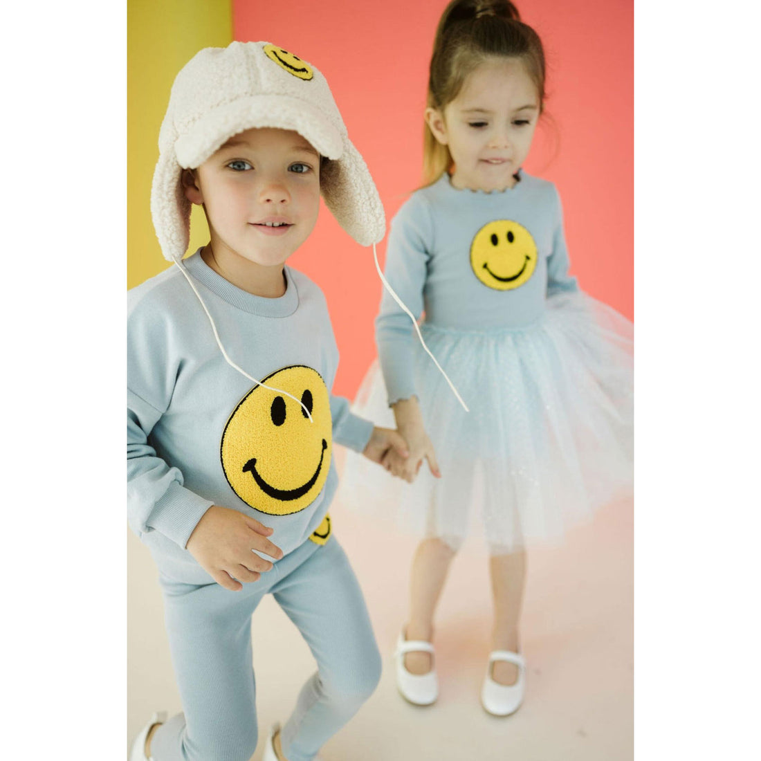 Petite Hailey Sky Blue Smile Sweatshirts
