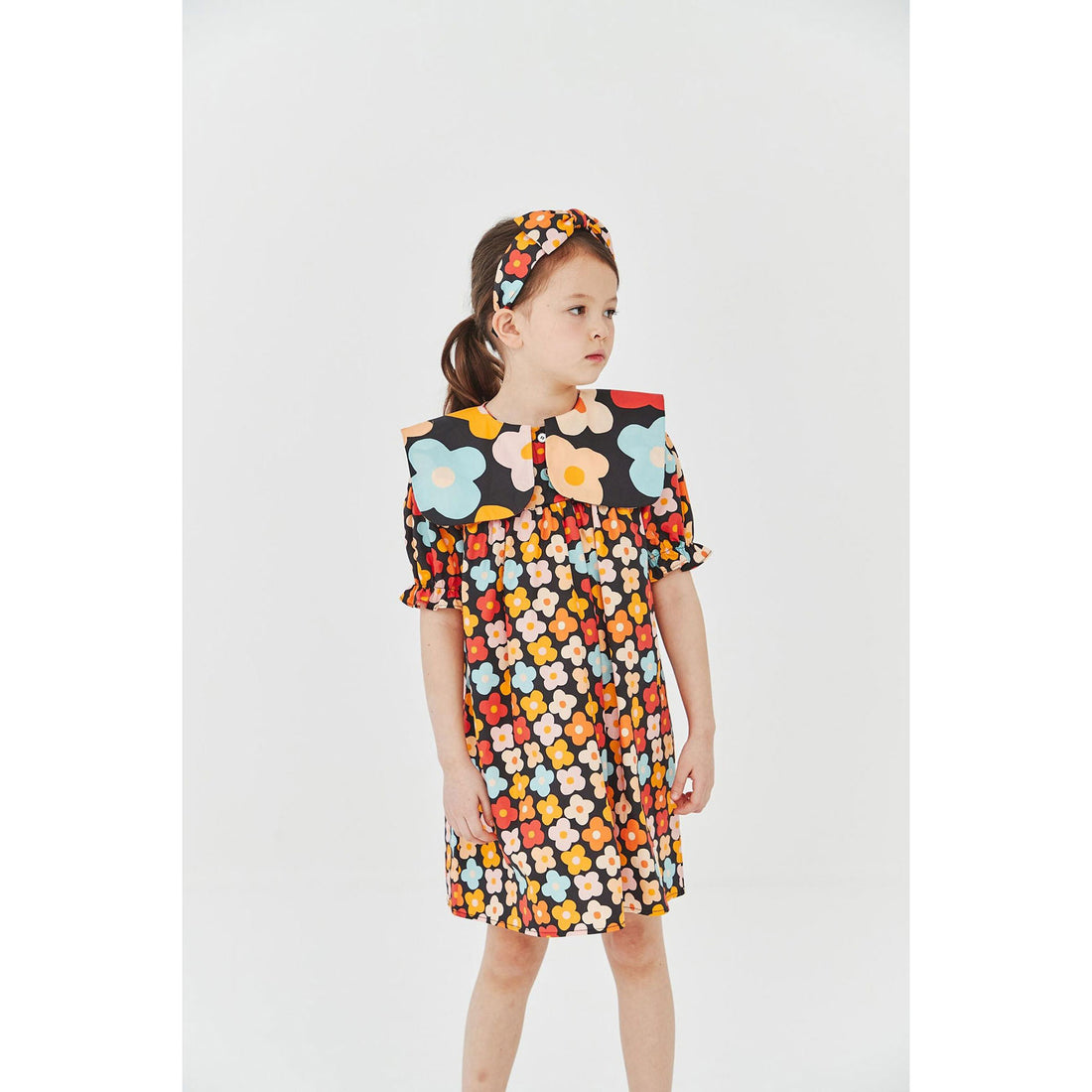 Petite Hailey Black Eggs Print Big Collar Dress