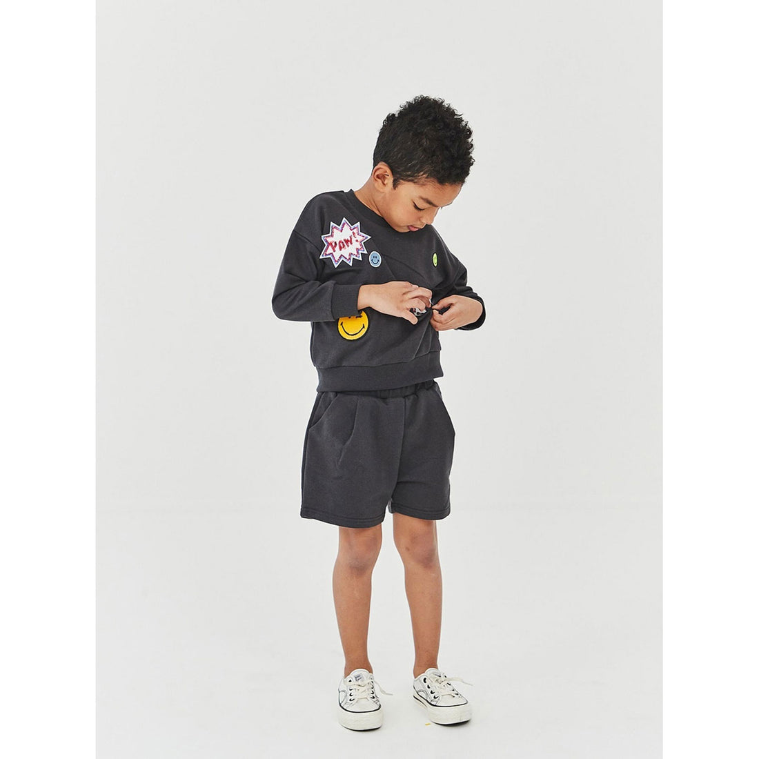 Petite Hailey Charcoal Multi Patched Sweatshirts