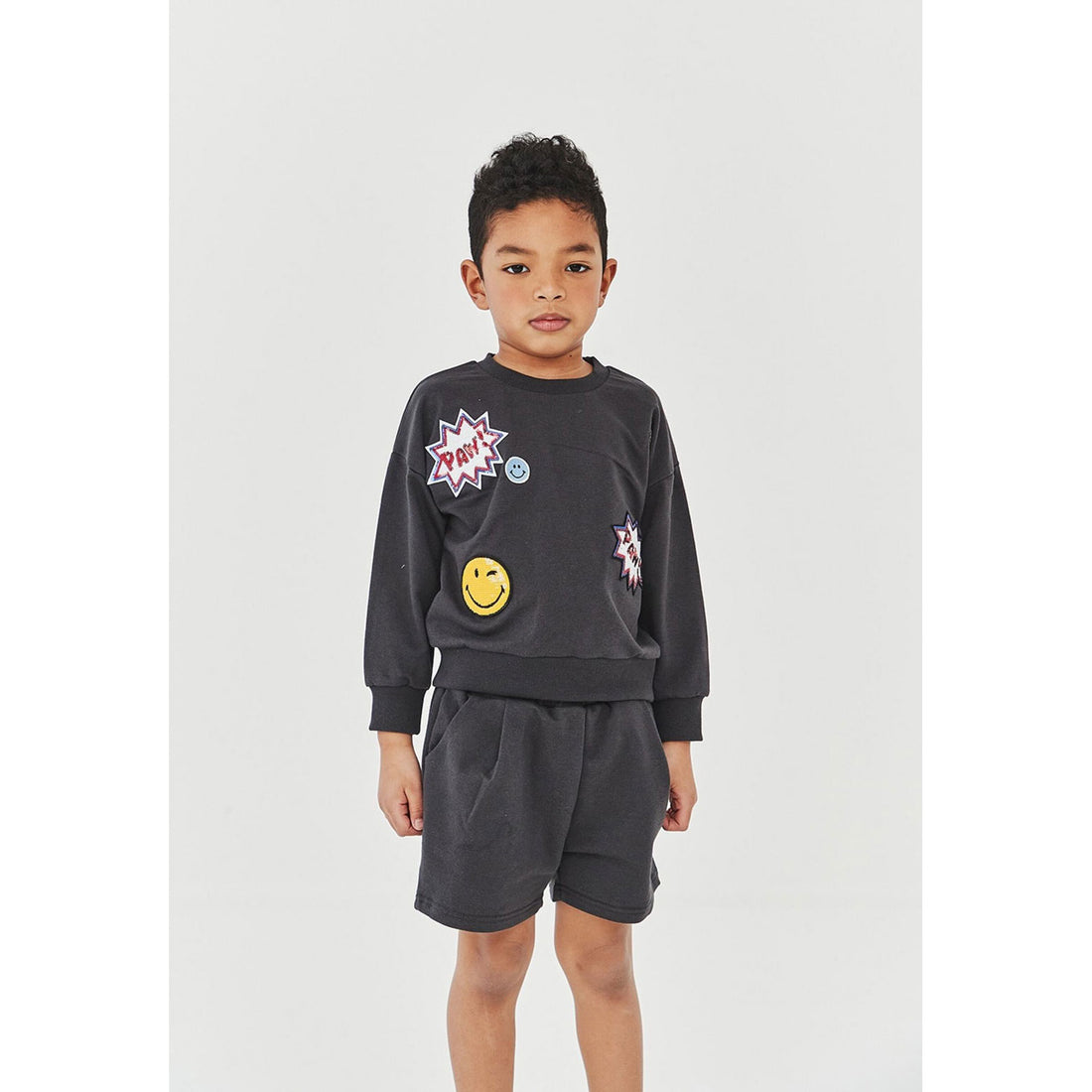 Petite Hailey Charcoal Multi Patched Sweatshirts