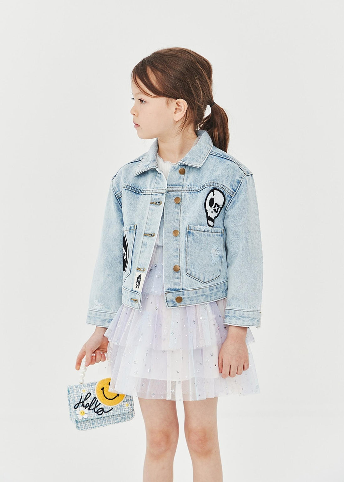Petite Hailey Black Smile Patched Denim Jacket