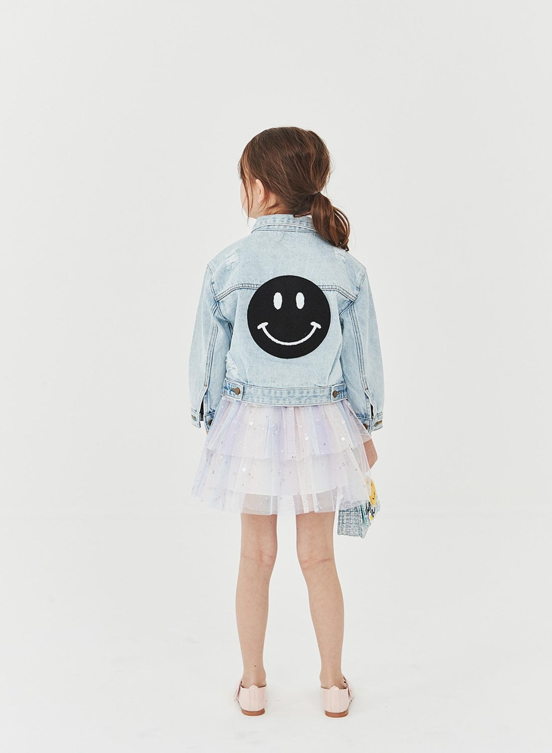 Petite Hailey Black Smile Patched Denim Jacket