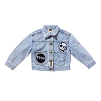 Petite Hailey Black Smile Patched Denim Jacket