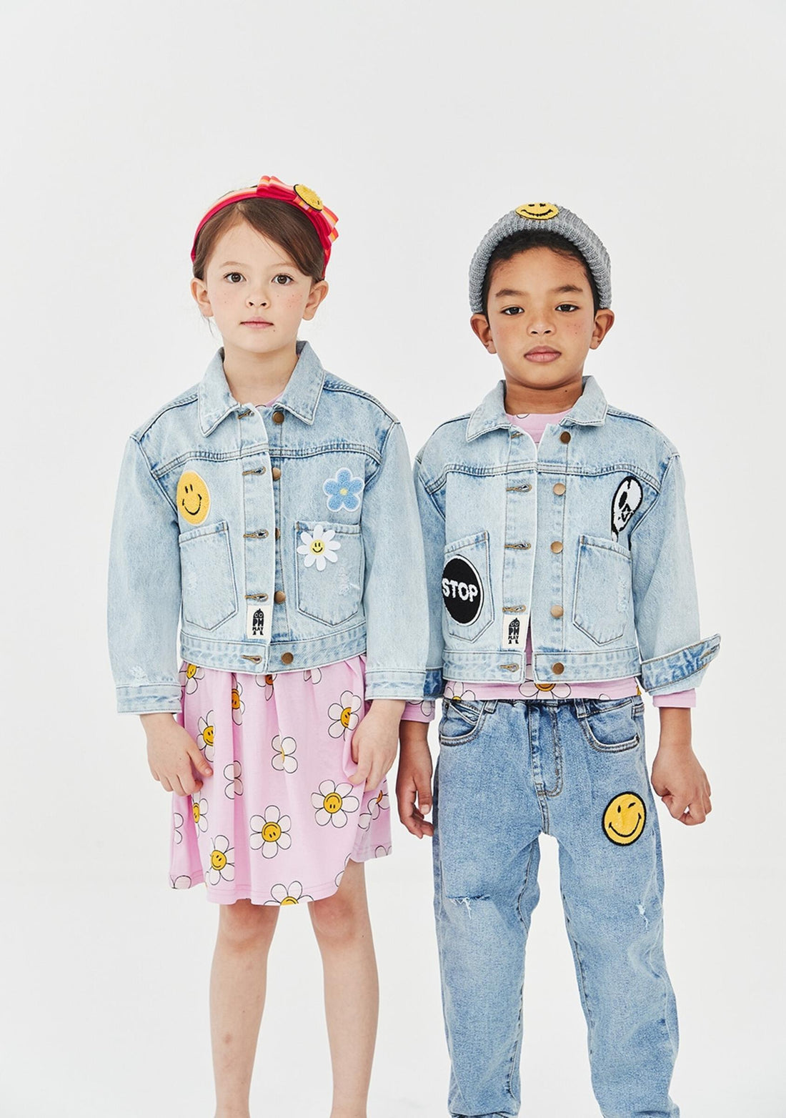Petite Hailey Black Smile Patched Denim Jacket