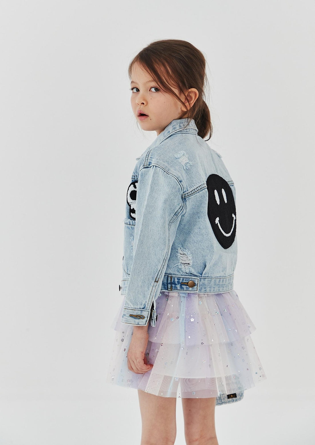 Petite Hailey Black Smile Patched Denim Jacket